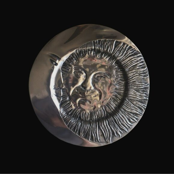 Handcrafted Pewter Sun & Moon Decorative Plate By Betty Barrena 12.75" - Picture 2 of 7